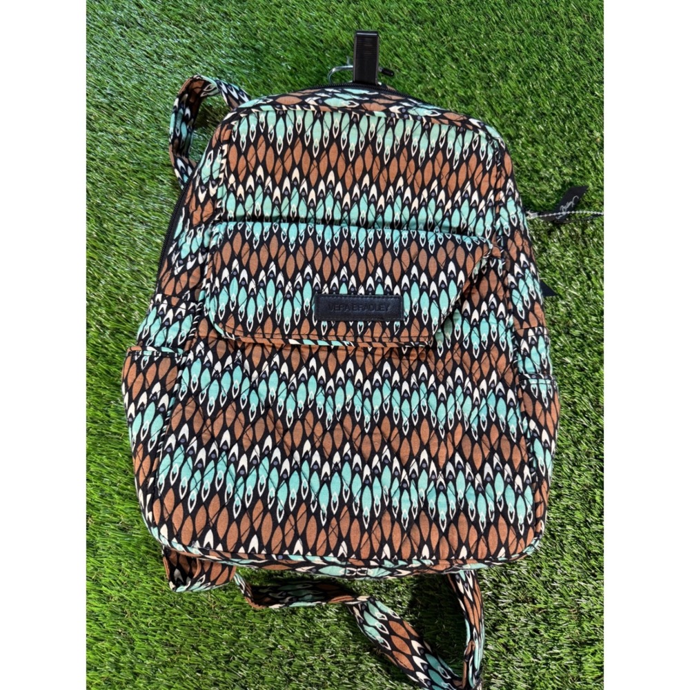 Vera Bradley Backpack Quilted Fish Print Teal Brown‎ Adjustable Straps